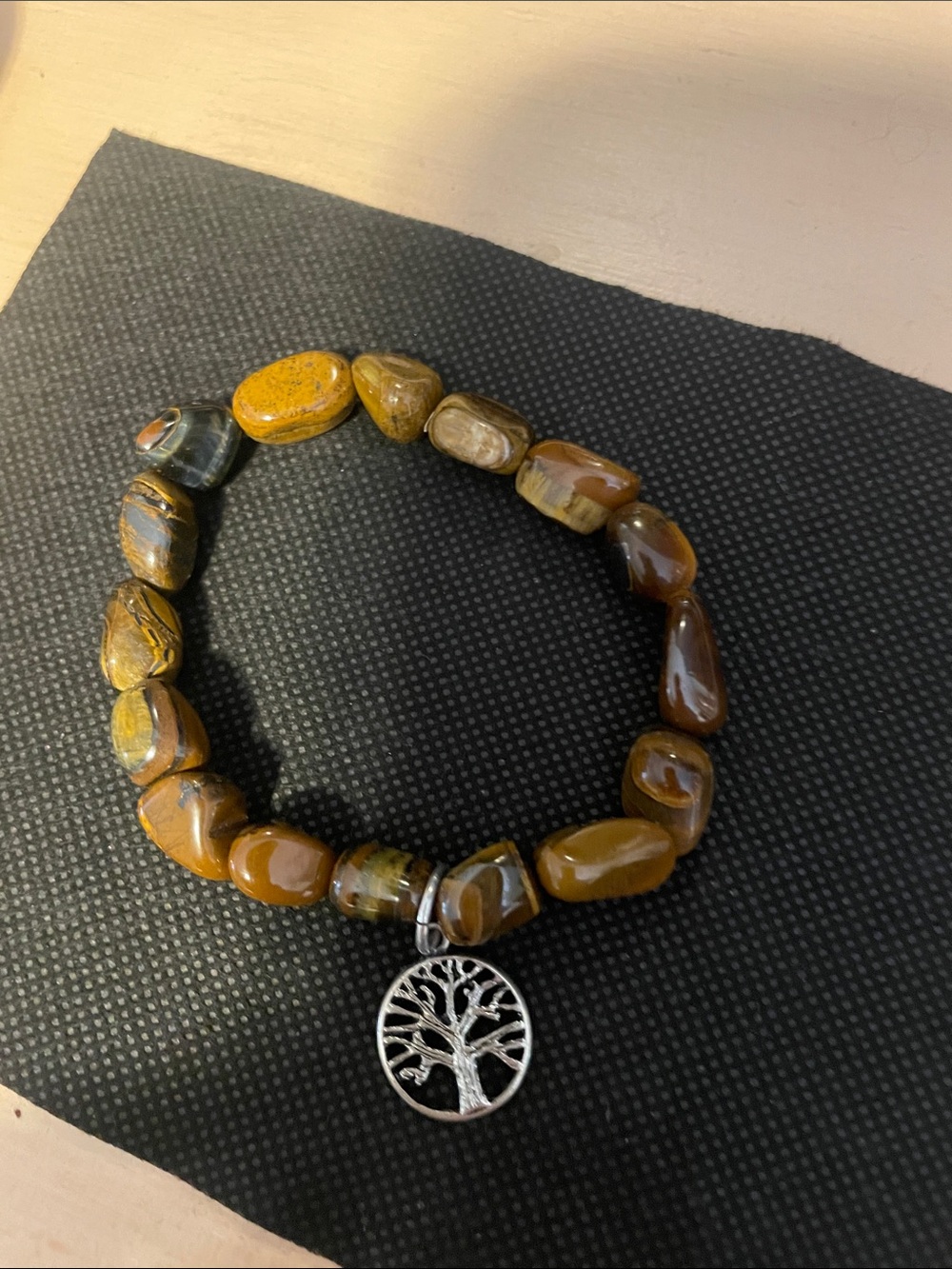 Brown Beaded Bracelet with Tree Charm